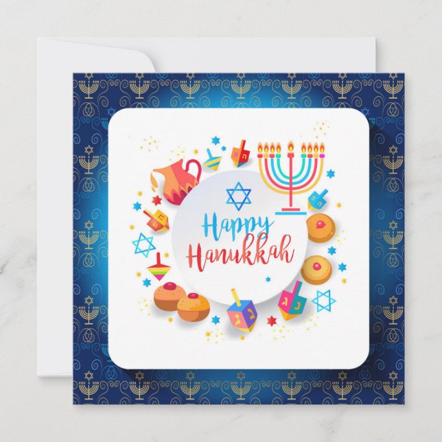 Invitación Feliz Hanukkah, Jerusalén, festividad judía (Anverso)