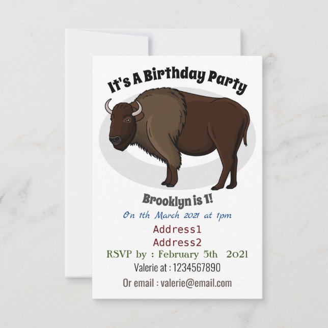 Invitación Feliz ilustracion de búfalo de bisonte americano (Anverso)