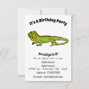 Invitación Feliz ilustracion personalizado de iguana verde