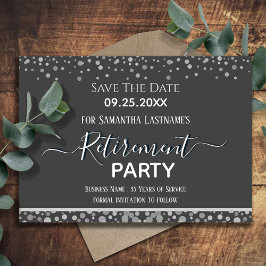 Invitación Feliz Jubilación Silver Confetti Ahorra la Fecha I
