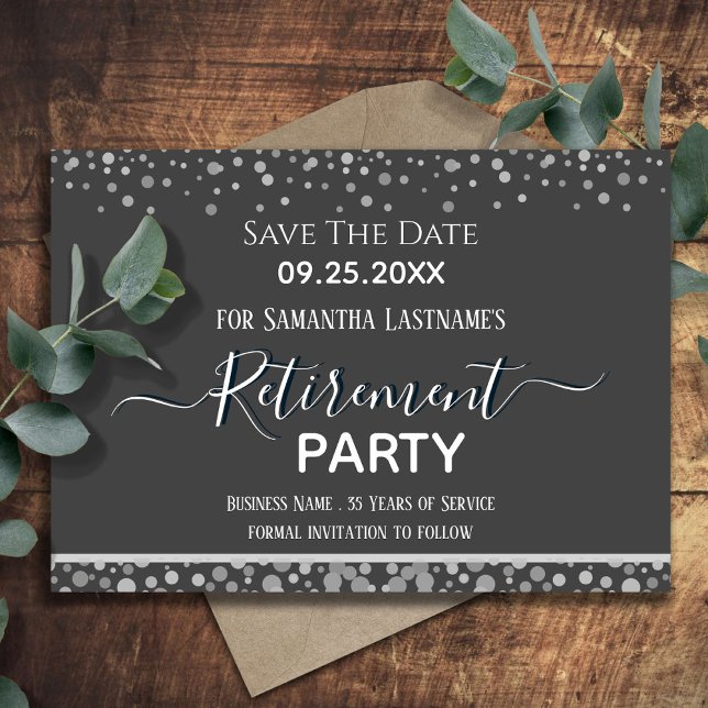Invitación Feliz Jubilación Silver Confetti Ahorra la Fecha I (Subido por el creador)