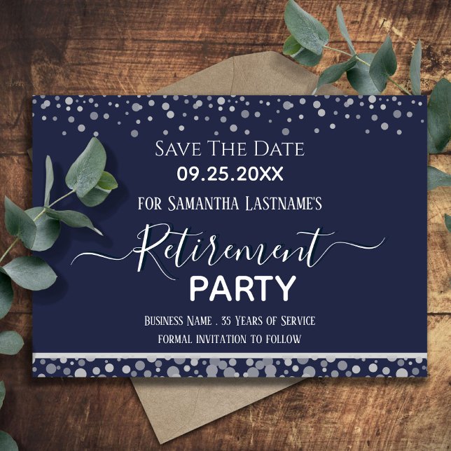 Invitación Feliz Jubilación Silver Confetti Guardar la fecha (Subido por el creador)