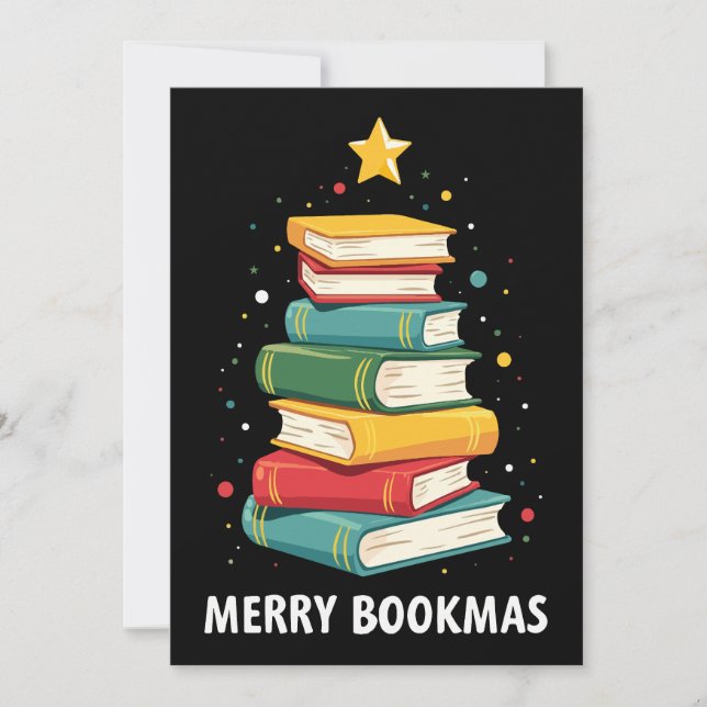 Invitación Feliz Libro-Navidad - Pila de Libros Festivos para (Anverso)