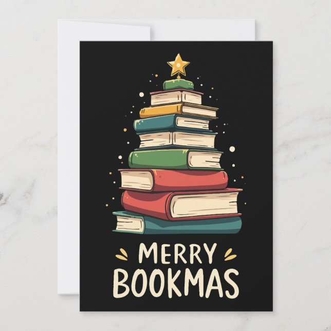 Invitación Feliz Libro Navidad - Pila de Libros Festivos para (Anverso)