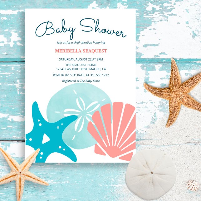 Invitación Feliz mar | Baby Shower Beach Seashells (Subido por el creador)