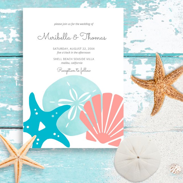 Invitación Feliz mar | Boda Nautical Beach Seashell (Subido por el creador)