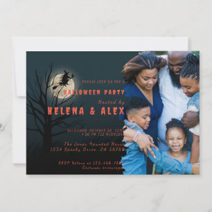Invitación Feliz naranja negro de Halloween, foto de la famil