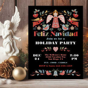 Invitación Feliz Navidad Angel, Fiesta de Navidades de México
