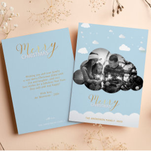 Invitación Feliz Navidad Azul Moderno, Cloud Photo Holliday
