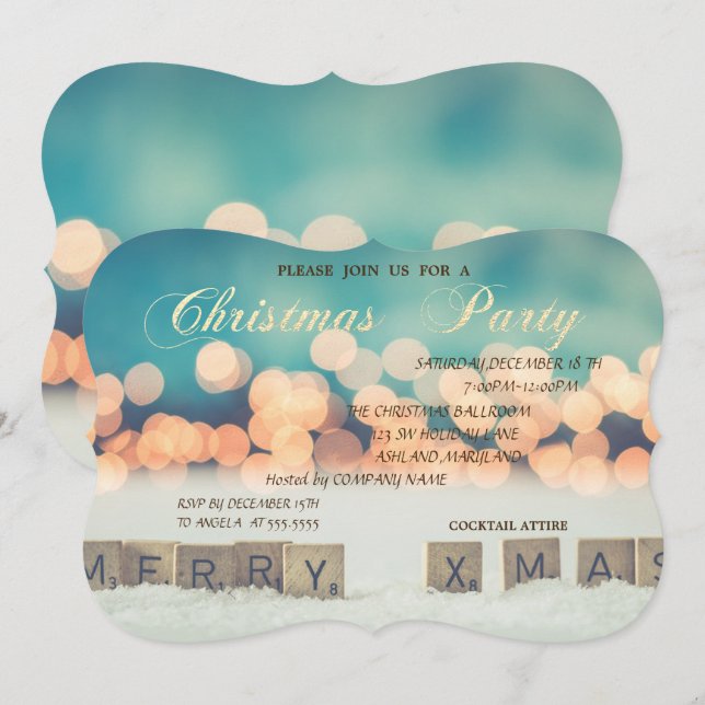 Invitación Feliz Navidad, Bokeh , Fiesta de Navidades corpora (Anverso / Reverso)