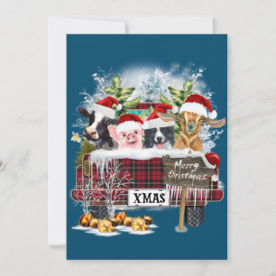 Invitación Feliz Navidad Búfalo de Cuadros Vacas Cerdo Collie