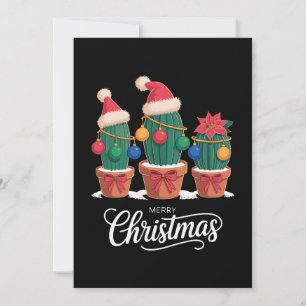 Invitación Feliz Navidad Cactus Santa Sombrero Poinsettia Nav