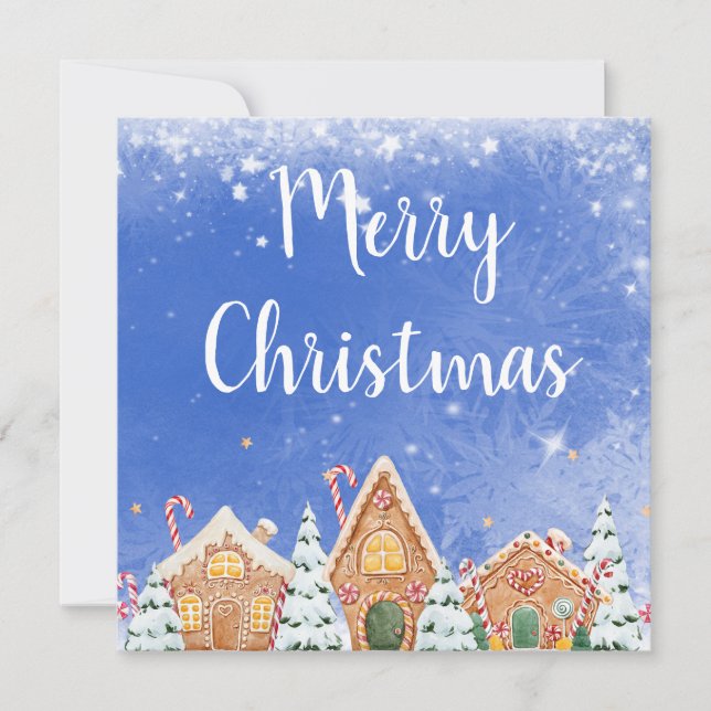 Invitación Feliz Navidad Casa de Gingerbread con Candy Canes (Anverso)