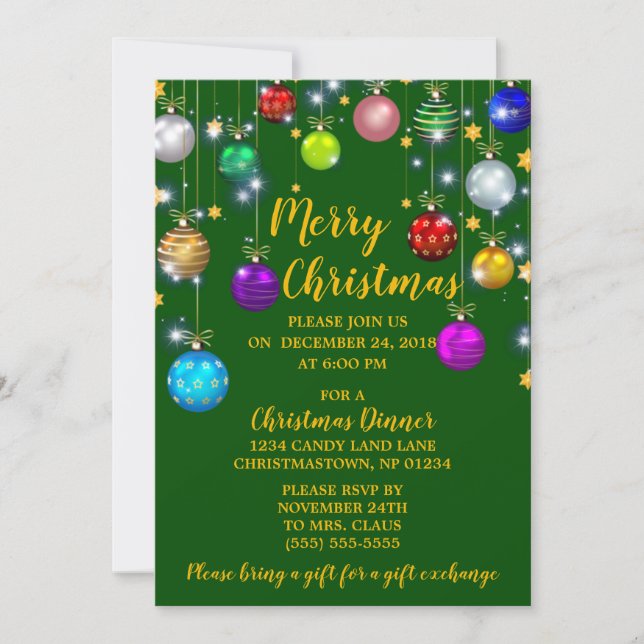 Invitación Feliz Navidad, cena de Navidades (Anverso)