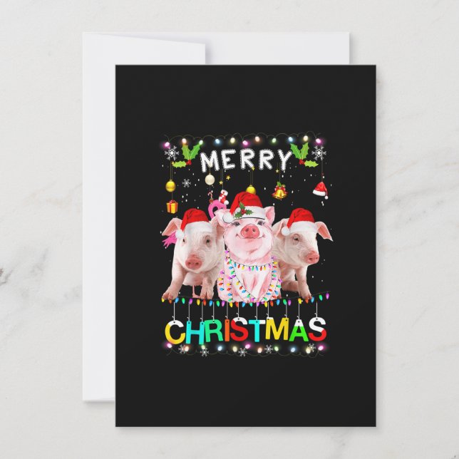 Invitación Feliz Navidad Cerdo Shirt Santa Hat Encendido Navi (Anverso)