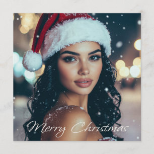 Invitación Feliz Navidad - Chica Santa -