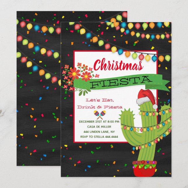 Invitación Feliz navidad Christmas Party Fiesta (Anverso / Reverso)
