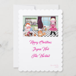 Invitación Feliz Navidad cocinando con amigos ilustracion