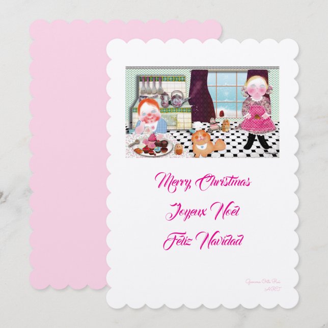 Invitación Feliz Navidad cocinando con amigos ilustracion (Anverso / Reverso)