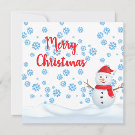 Invitación Feliz Navidad con copos de nieve, hombre de nieve 