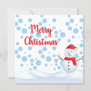 Invitación Feliz Navidad con copos de nieve, hombre de nieve