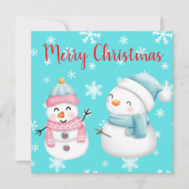 Invitación Feliz Navidad con copos de nieve, hombre de nieve 