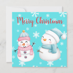 Invitación Feliz Navidad con copos de nieve, hombre de nieve