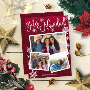 Invitación Feliz Navidad Copo de Nieve Rústico 3 Fotos Navida