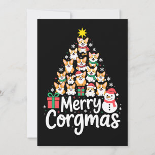 Invitación Feliz Navidad Corgi Perro Árbol Muñeco de Nieve