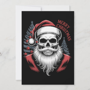 Invitación Feliz Navidad Cráneo Santa Sombrero Barba Gótico N