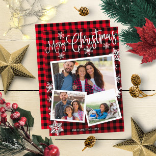 Invitación Feliz Navidad Cute Copo de Nieve Rústico 3 Fotos