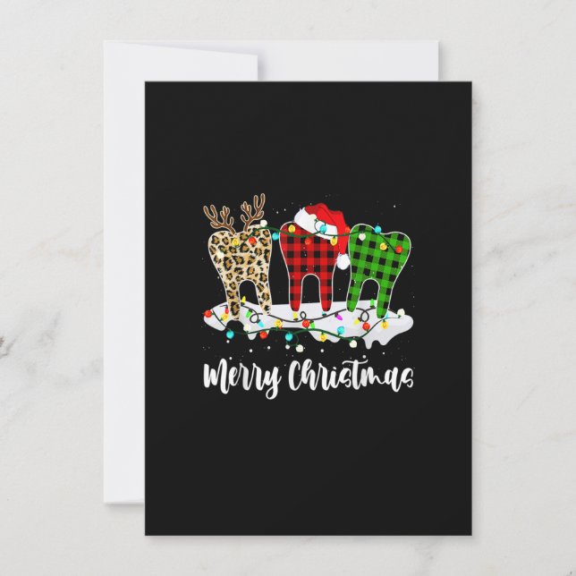Invitación Feliz Navidad Dentista Dientes Santa Hat Xmas Leop (Anverso)
