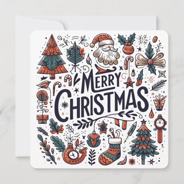 Invitación Feliz Navidad Doodle Art Celebración (Anverso)