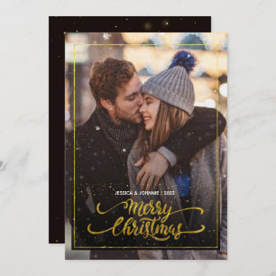 Invitación Feliz Navidad Dorado Sparkle Script Fofo Saludo