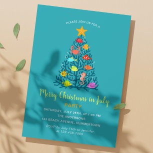 Invitación Feliz Navidad en Julio Peces del Árbol de Coral Tr