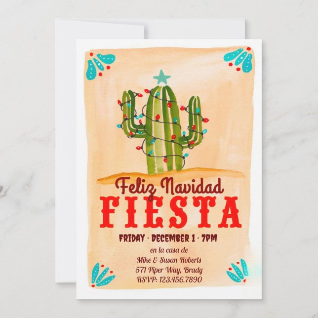 Invitación Feliz navidad Fiesta Cactus en Chalkboard Invitati (Anverso)