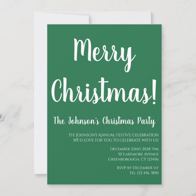 Invitación Feliz Navidad, Fiesta de Navidades verdes (Anverso)