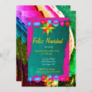 Invitación Feliz Navidad Fiesta En El Sarape Rosa Y Verde