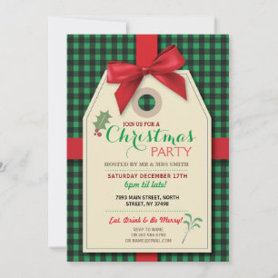 Invitación Feliz Navidad Fiesta Etiqueta Bow Etiqueta Navidad