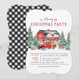 Invitación Feliz Navidad Fiesta Navideña Camioneta Roja Vin