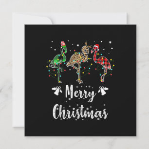 Invitación Feliz Navidad Flamingo Cuadros Rojo Verde Leopardo