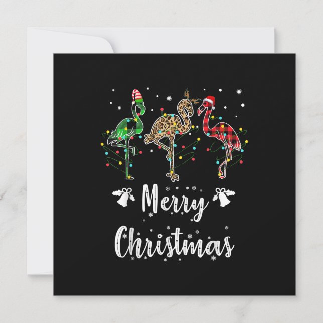 Invitación Feliz Navidad Flamingo Cuadros Rojo Verde Leopardo (Anverso)