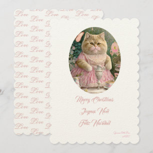 Invitación Feliz Navidad, gato rosa
