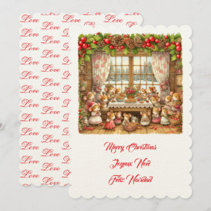 Invitación Feliz Navidad, gato rosa