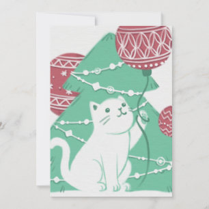 Invitación Feliz Navidad: Gato y ornamentos
