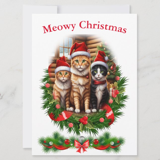 Invitación Feliz Navidad gatos Animales (Anverso)