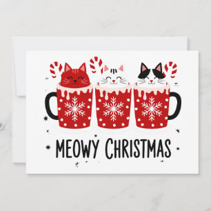 Invitación Feliz Navidad Gatos Chocolate Caliente Caña de Car