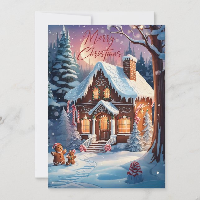 Invitación Feliz Navidad Gingerbread House Fiesta (Anverso)