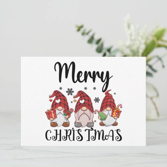 Invitación Feliz Navidad Gnomies Gnomos de Navidad  (Anverso de pie)