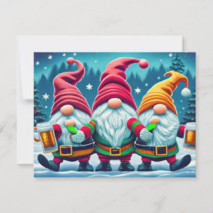Invitación Feliz Navidad, gnomos beben bebidas de Navidad